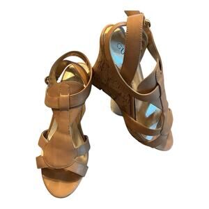 Guess New Womens Medium Brown Leather Wultima 7M Heels Wedges Shoes